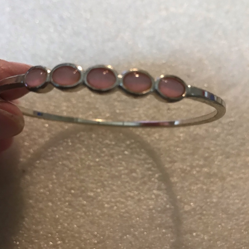 Delicate Pink Stone Silver Bangle Bracelet